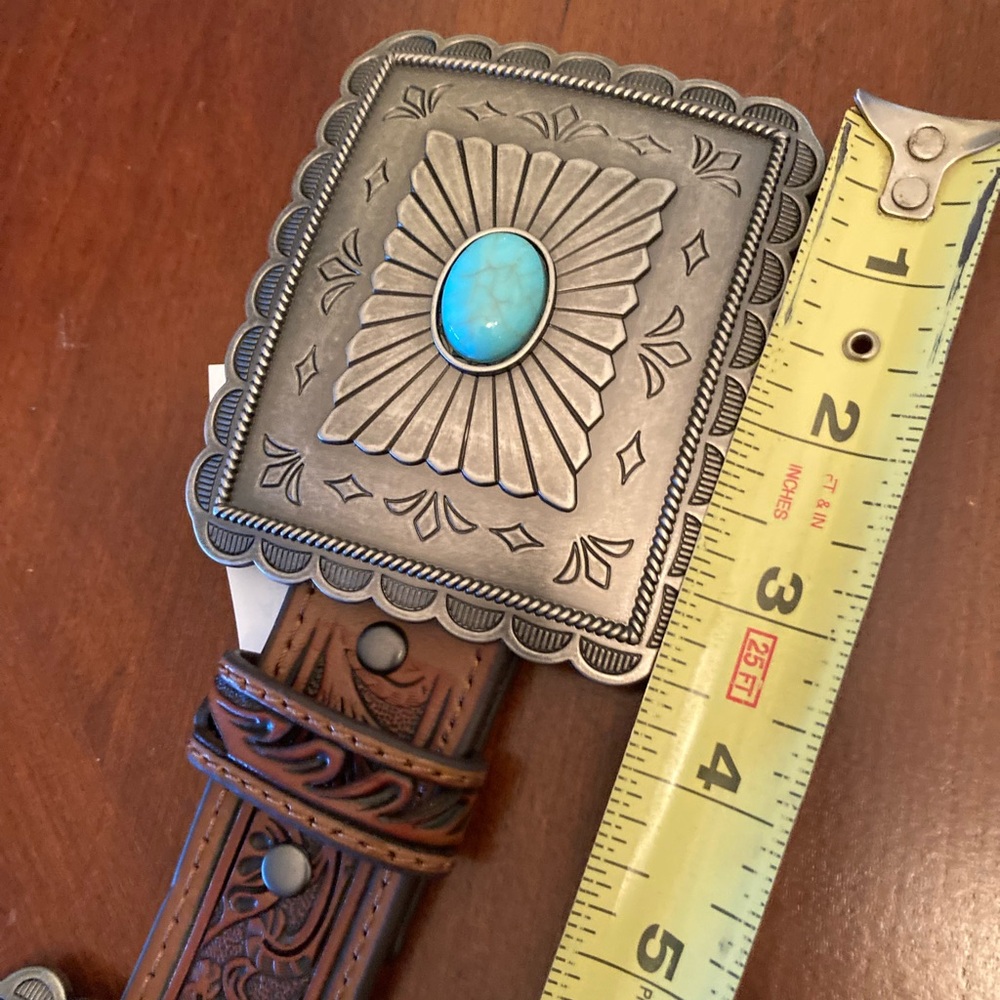 Ariat Choncha Brown Leather Belt with Silver and Turquoise Accents - Picture 7 of 7